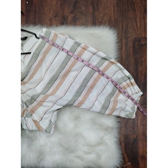 Zara Womens Striped Crop Top With V-Neck & Tie Front XS Linen Blend Made In Moro - Picture 13 of 13